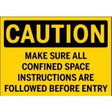 Caution sign warning about confined space instructions on a yellow background