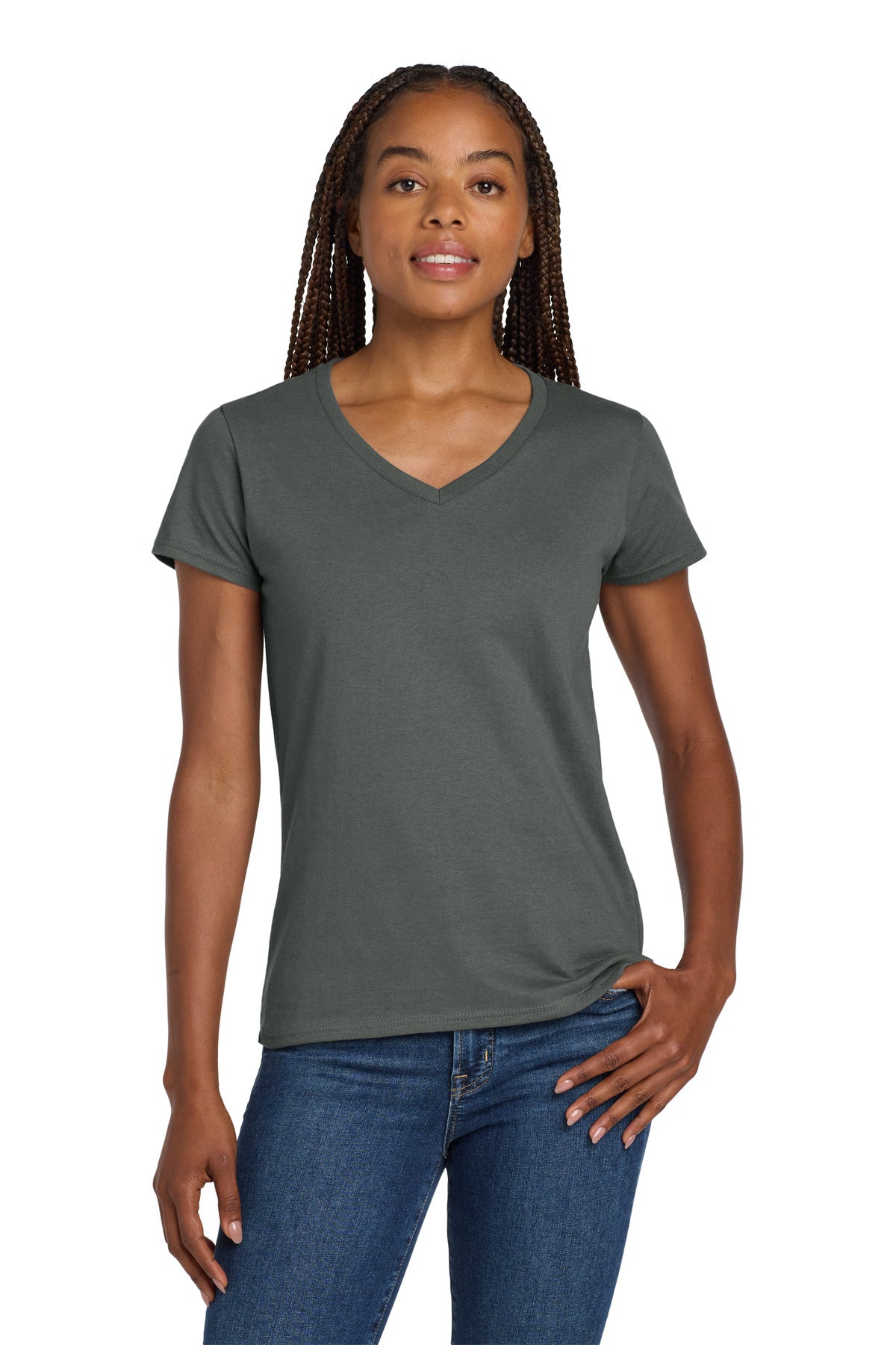 Gildan Women's Heavy Cotton 100% Cotton V-Neck T-Shirt 5V00L