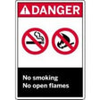 Danger sign with no smoking and no open flames symbols on a white background