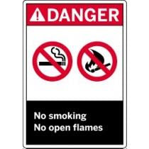 Danger sign with no smoking and no open flames symbols on a white background