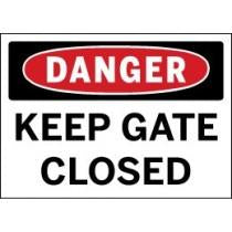 Danger sign with 'Keep Gate Closed' text on a white background
