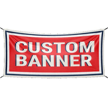 Red banner with 'CUSTOM BANNER' text on a white background