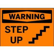 Warning sign with text 'Step Up' on an orange background