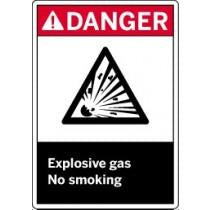 Danger sign with explosion graphic warning of explosive gas.