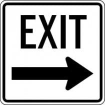 EXIT sign with an arrow pointing to the right on a white background
