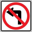 No left turn traffic sign with a red circle and line over a black arrow.