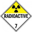 Radioactive material sign with the number 7 on a white background