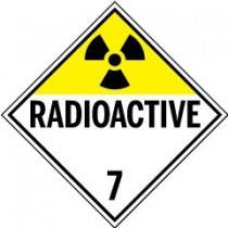 Radioactive material sign with the number 7 on a white background