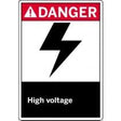 High voltage danger sign with a lightning bolt symbol on a white background