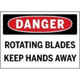 Safety sign warning about rotating blades and hands danger