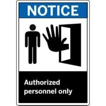 Notice sign with a person icon and door, indicating 'Authorized personnel only'.