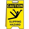 Caution sign with a falling person icon and text 'Slipping Hazard' on a yellow background