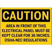 Caution - Area in Front of This Electrical Panel Must Be Kept Clear