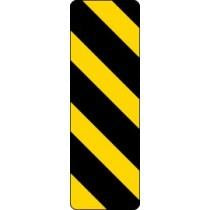 Black and yellow hazard striped sign on a white background