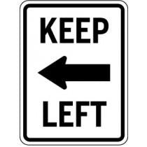 Traffic sign with 'Keep Left' text and arrow on a white background