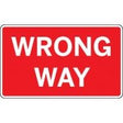 Red 'Wrong Way' sign on a white background