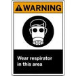 Warning sign with a respirator symbol and text 'Wear respirator in this area'.