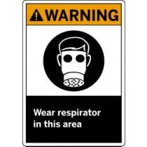 Warning sign with a respirator symbol and text 'Wear respirator in this area'.