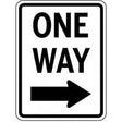 One Way traffic sign with a black arrow on a white background