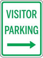 Visitor parking sign with an arrow pointing right on a white background