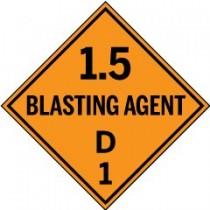 Orange diamond-shaped sign with '1.5 Blasting Agent D1' text on a white background