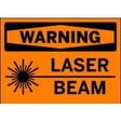 Warning sign for laser beam on an orange background