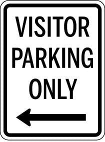 Visitor Parking Only sign with an arrow pointing left.