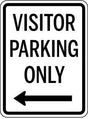 Visitor Parking Only sign with an arrow pointing left.