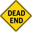 Yellow 'Dead End' sign on a white background