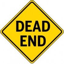 Yellow 'Dead End' sign on a white background