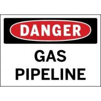 Dangerous gas pipeline sign with red border and white text on a black background