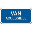 Blue sign with 'Van Accessible' text on a white background