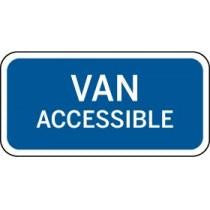 Blue sign with 'Van Accessible' text on a white background