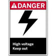High voltage warning sign with a lightning bolt symbol.