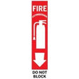 Do Not Block fire extinguisher sign with arrow and graphic, 18 x 4 inches