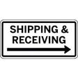 Sign with 'Shipping & Receiving' text and an arrow pointing to the right on a white background.