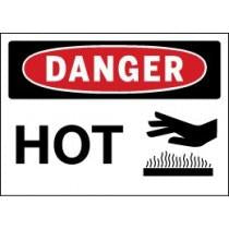 danger sign warning of a hot surface with a graphic of a hand