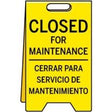 Yellow sign with 'Closed for Maintenance' text in English and Spanish