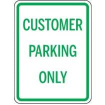 Sign indicating 'Customer Parking Only' with green text on a white background