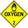 Oxygen safety sign with flame icon on a yellow background