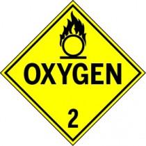 Oxygen safety sign with flame icon on a yellow background