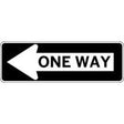 One Way sign with an arrow pointing left on a white background