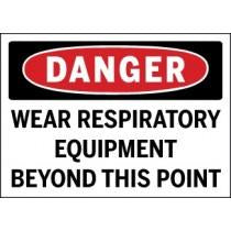 Danger sign warning to wear respiratory equipment beyond this point