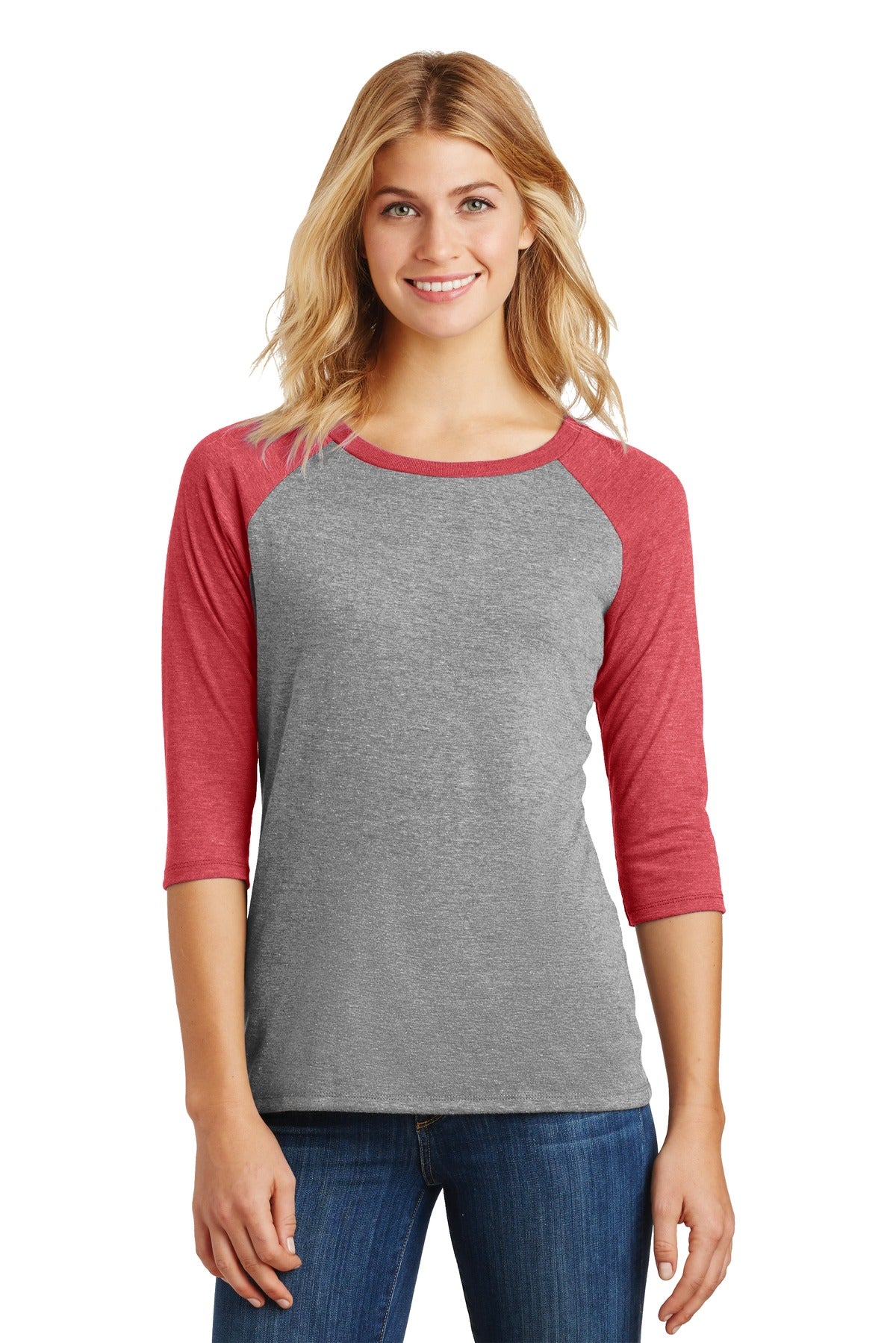 District Women's Perfect Tri 3/4-Sleeve Raglan DM136L
