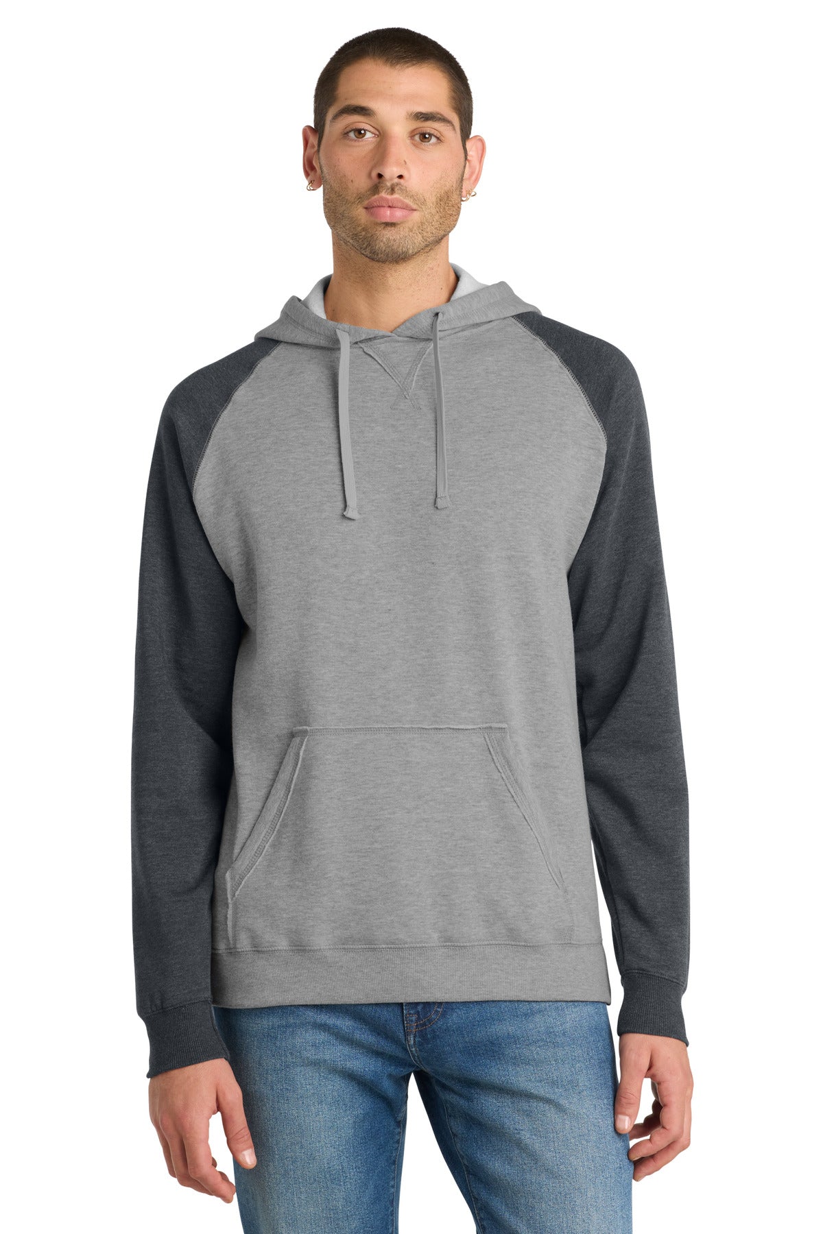 District Young Mens Lightweight Fleece Raglan Hoodie DT196