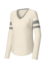 Sport-Tek Women's Halftime Stripe Long Sleeve V-Neck Tee LST6043