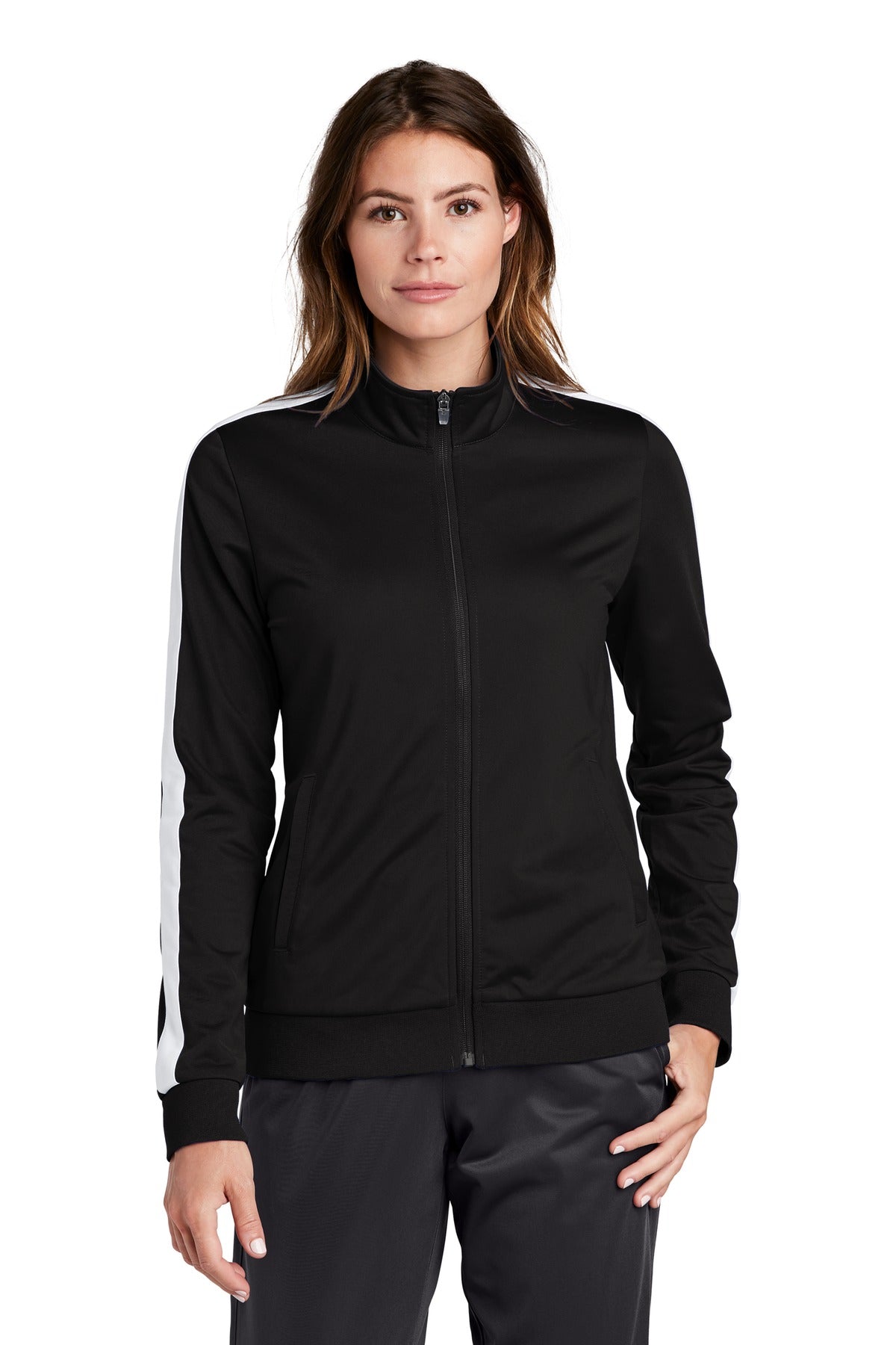 Sport-Tek  Ladies Tricot Sleeve Stripe Track Jacket LST94