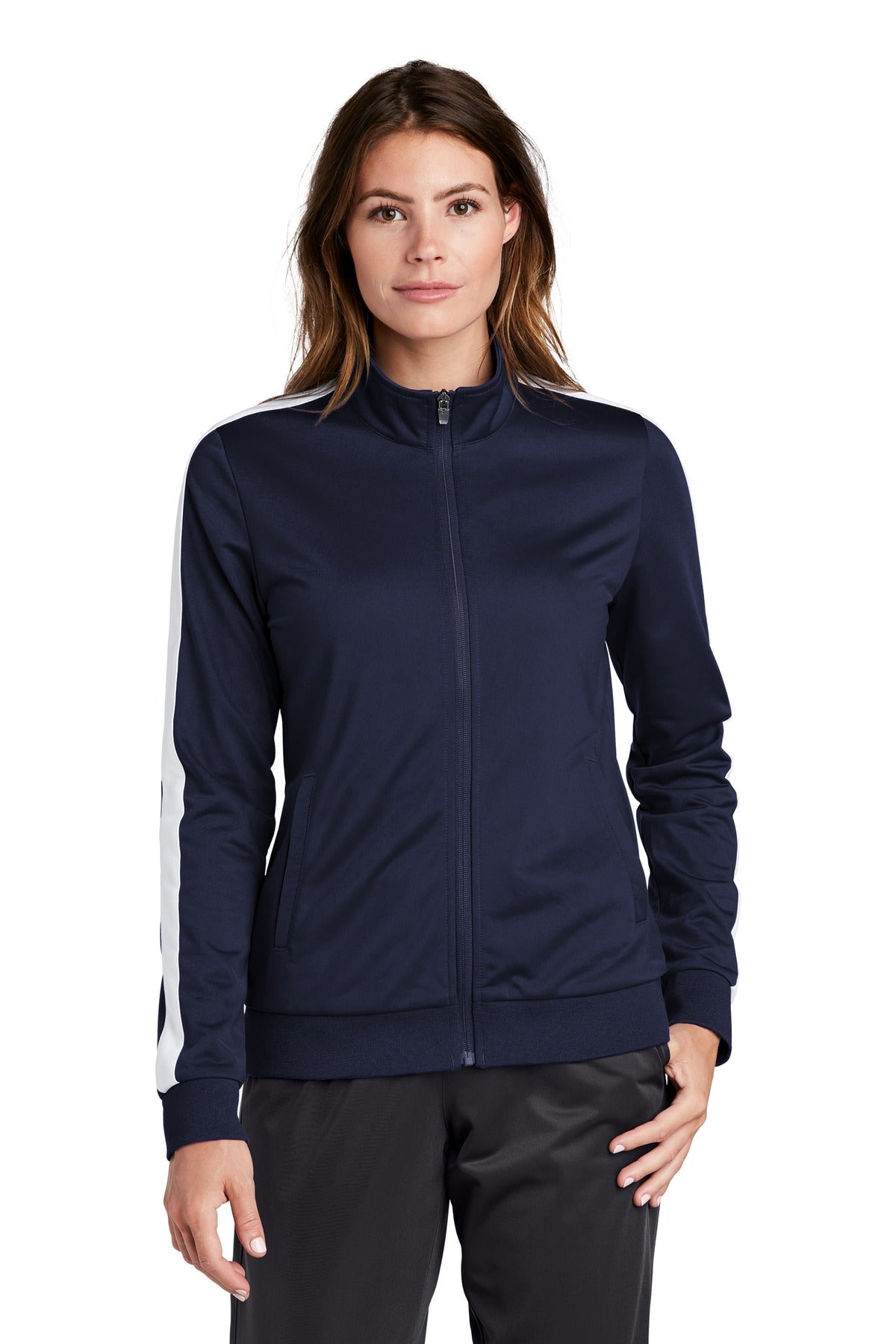 Sport-Tek  Ladies Tricot Sleeve Stripe Track Jacket LST94
