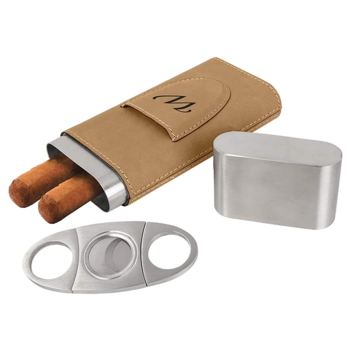 Laserable Leatherette Cigar Case with Cutter