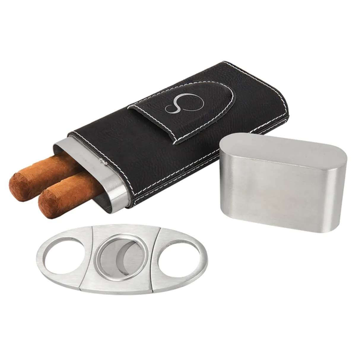 Laserable Leatherette Cigar Case with Cutter